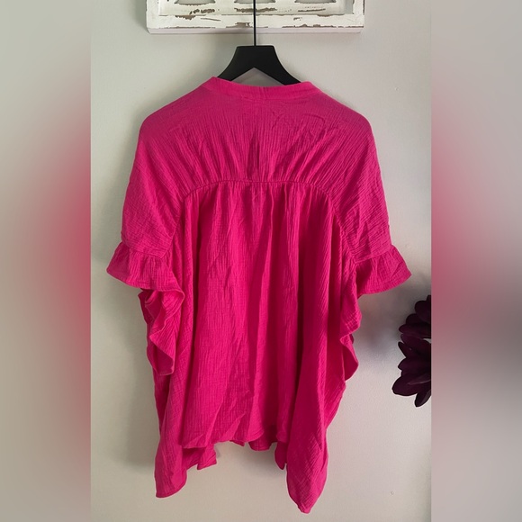 New Bibi Loose Fit Wrinkle Gauze Top 100% Cotton In Fuchsia Size M - Picture 3 of 11
